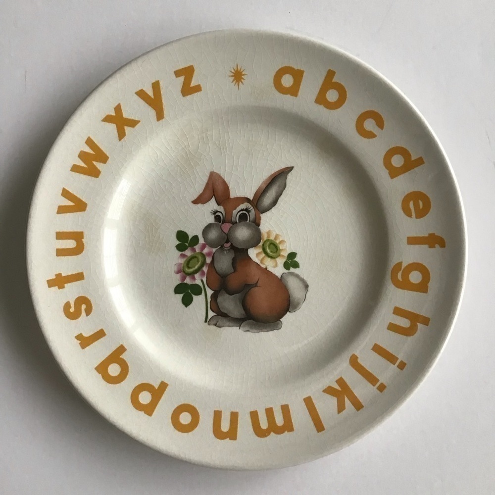 Child’s Alphabet Plate & Bowl England Woods & Sons Nursery Rhyme Bunny Vintage - Picture 2 of 16